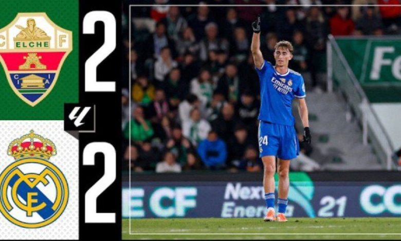 ویدیو| خلاصه بازی الچه ۲ - رئال مادرید ۲ با گزارش انگلیسی/ فرار از شکست در لحظات پایانی!